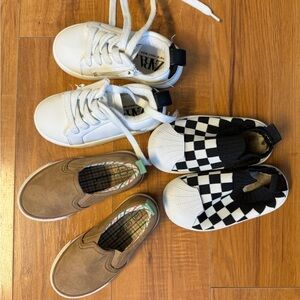 Zara White Sneakers, Brown Slip-Ons, and Checkered Slip Ons- 3 pair bundle
